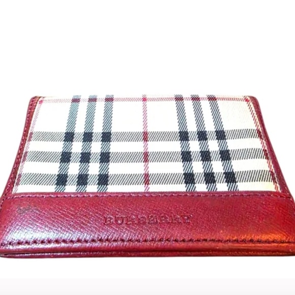 Burberry Classic Plaid Burgundy Leather Trim Cardholder Wallet Bifold NovaCheck - Picture 12 of 12